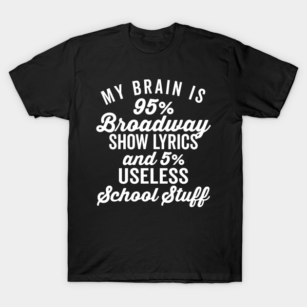 My Brain is 95% Broadway Lyrics (White) T-Shirt by DetourShirts